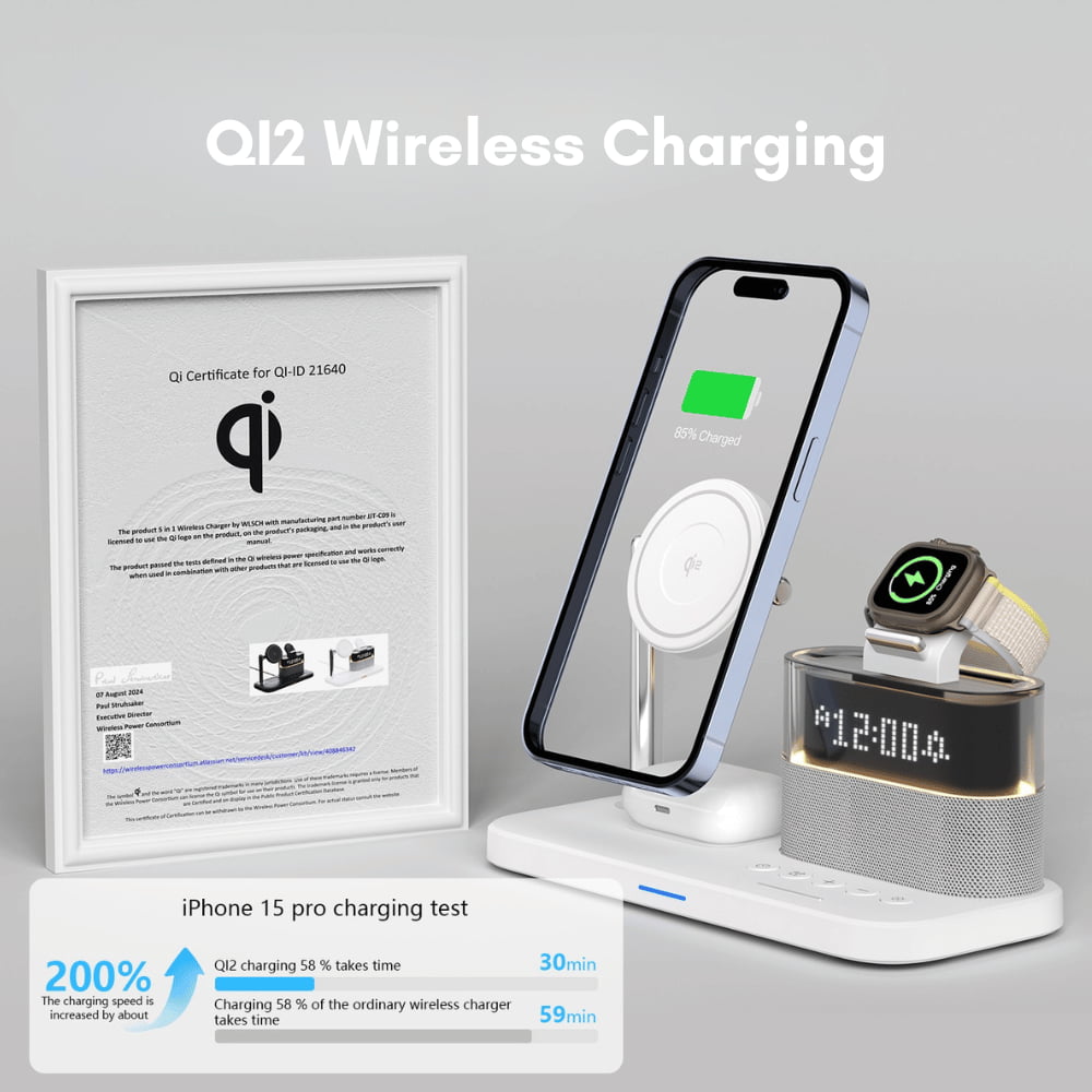 qi2 wireless charger alarm clock