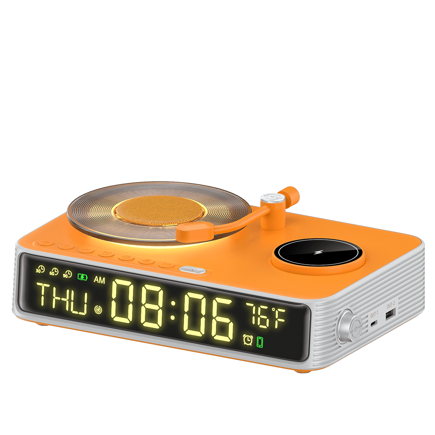 6-in-1 Retro Wireless Charging Bluetooth Speaker with Clock