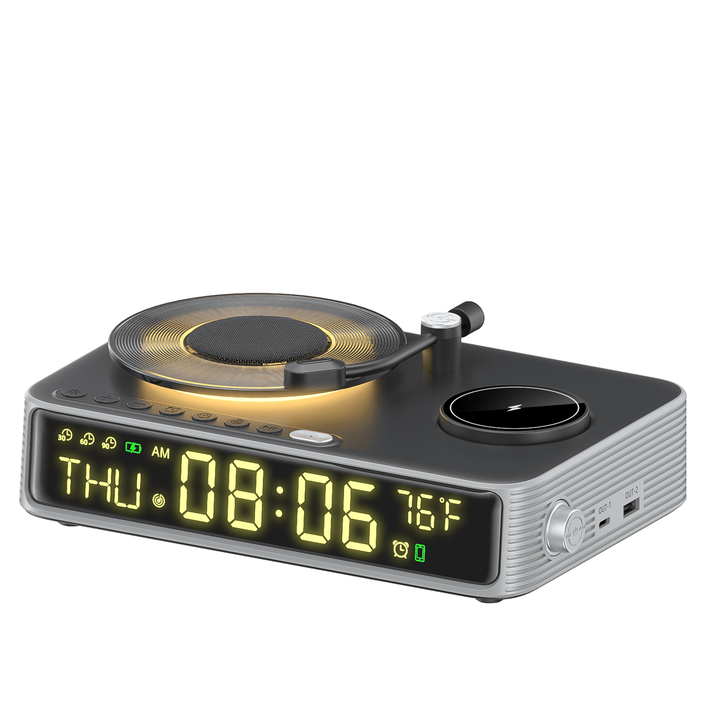 6-in-1 Retro Wireless Charging Bluetooth Speaker with Clock