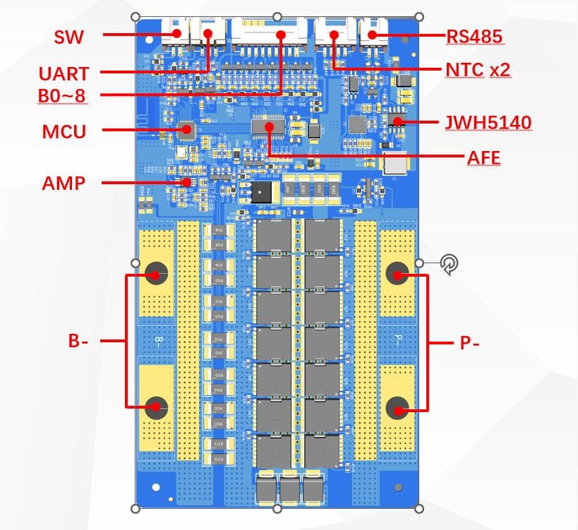 4S - 8S 100A 120A 150A 200A LiFePO4/NMC Passive Balance Software BMS