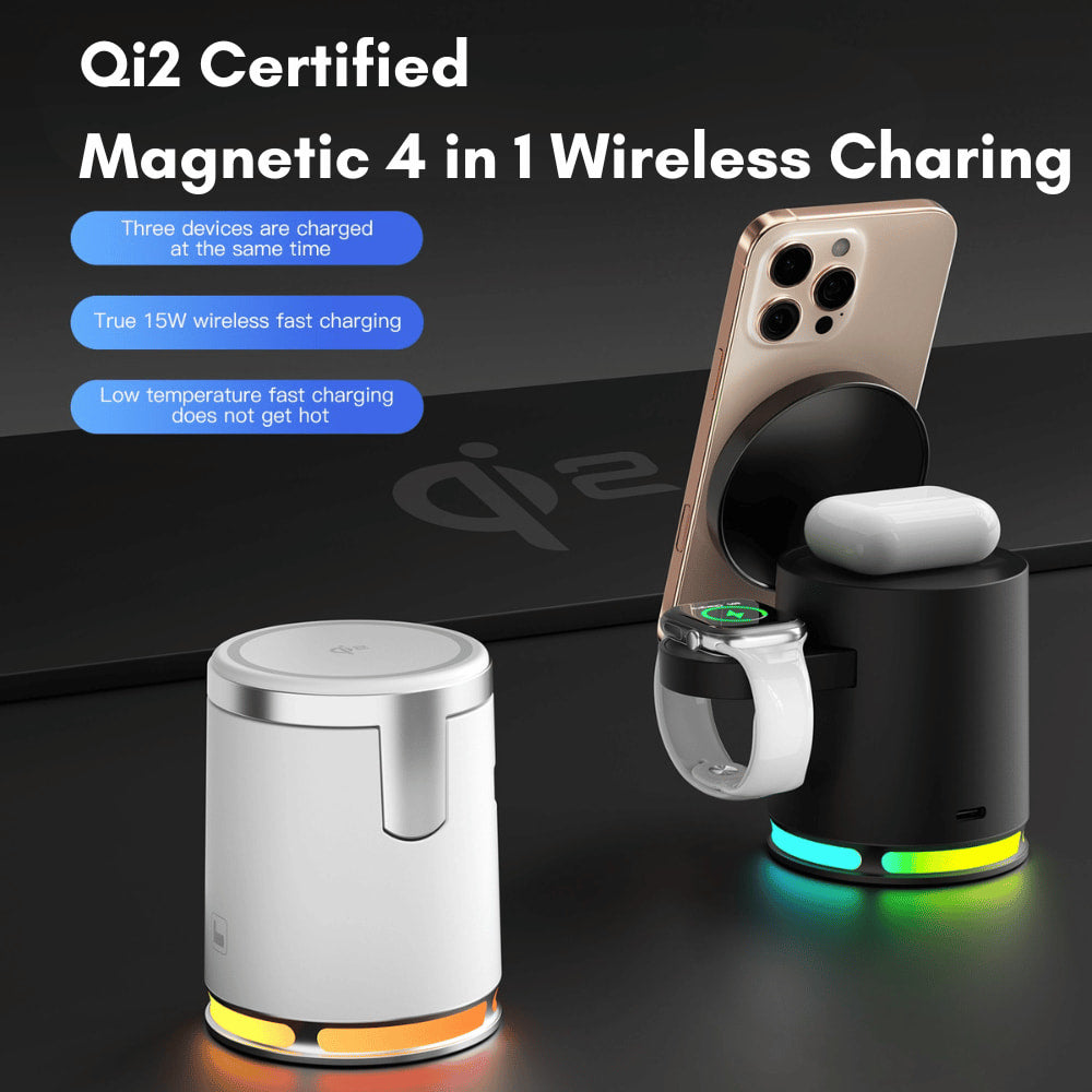 4 in 1 qi2 wireless charging station with RGB light