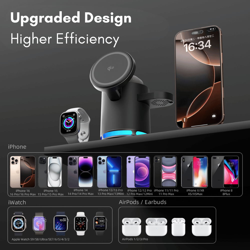 4 in 1 qi2 wireless charging station with RGB light
