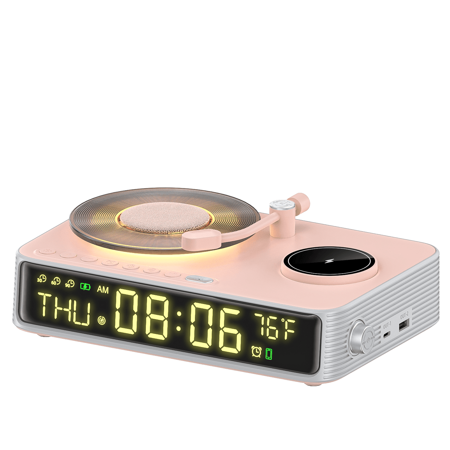 6-in-1 Retro Wireless Charging Bluetooth Speaker with Clock