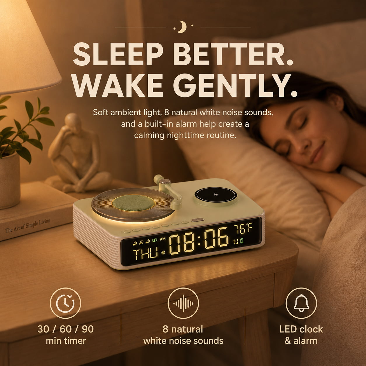 6-in-1 Retro Wireless Charging Bluetooth Speaker with Clock