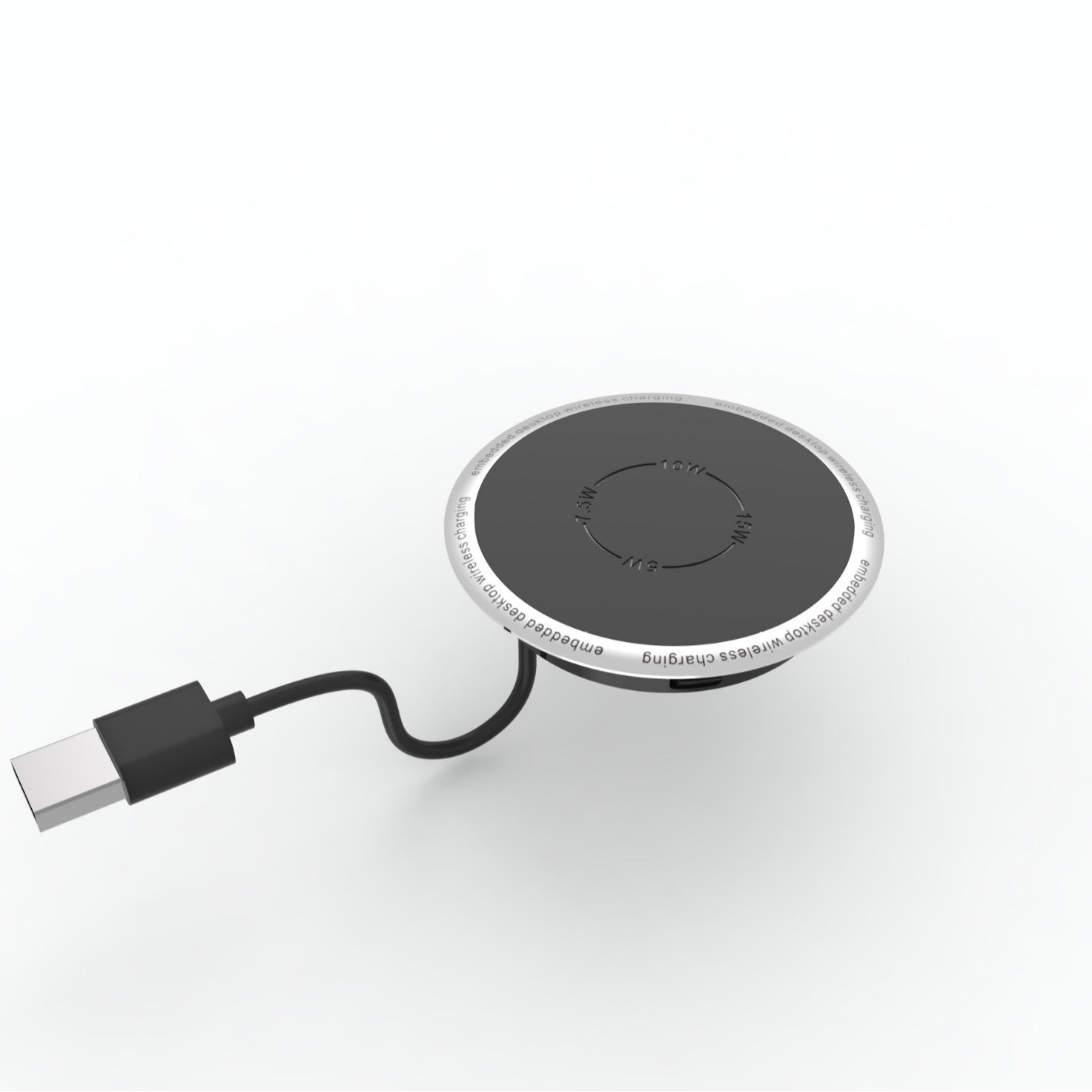 Wireless charging pad with USB cable on a white background