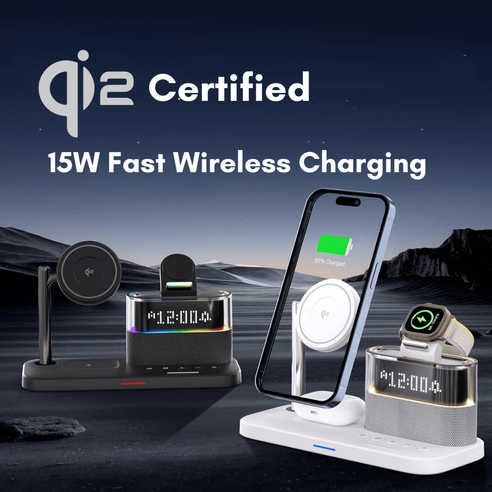 qi2 wireless charger alarm clock black
