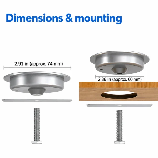 60 mm grommet wireless charger with 74 mm top diameter